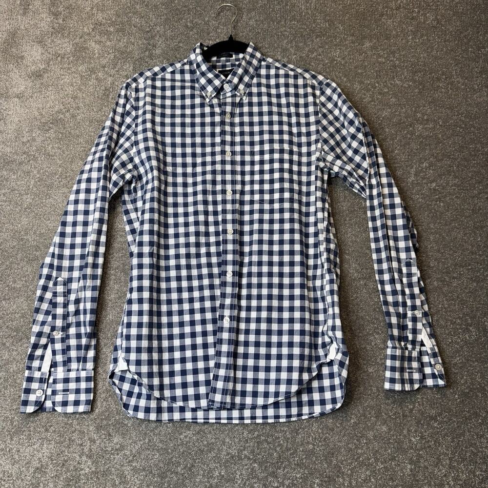 J.Crew Slim Navy Blue Gingham Check Button-Down Shirt Men’s Small 100% Cotton